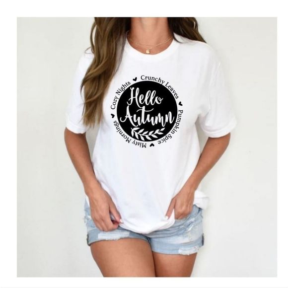 Cute Fall Short Sleeve T-Shirt | Autumn Crewneck Tee Tshirt - Picture 2 of 5